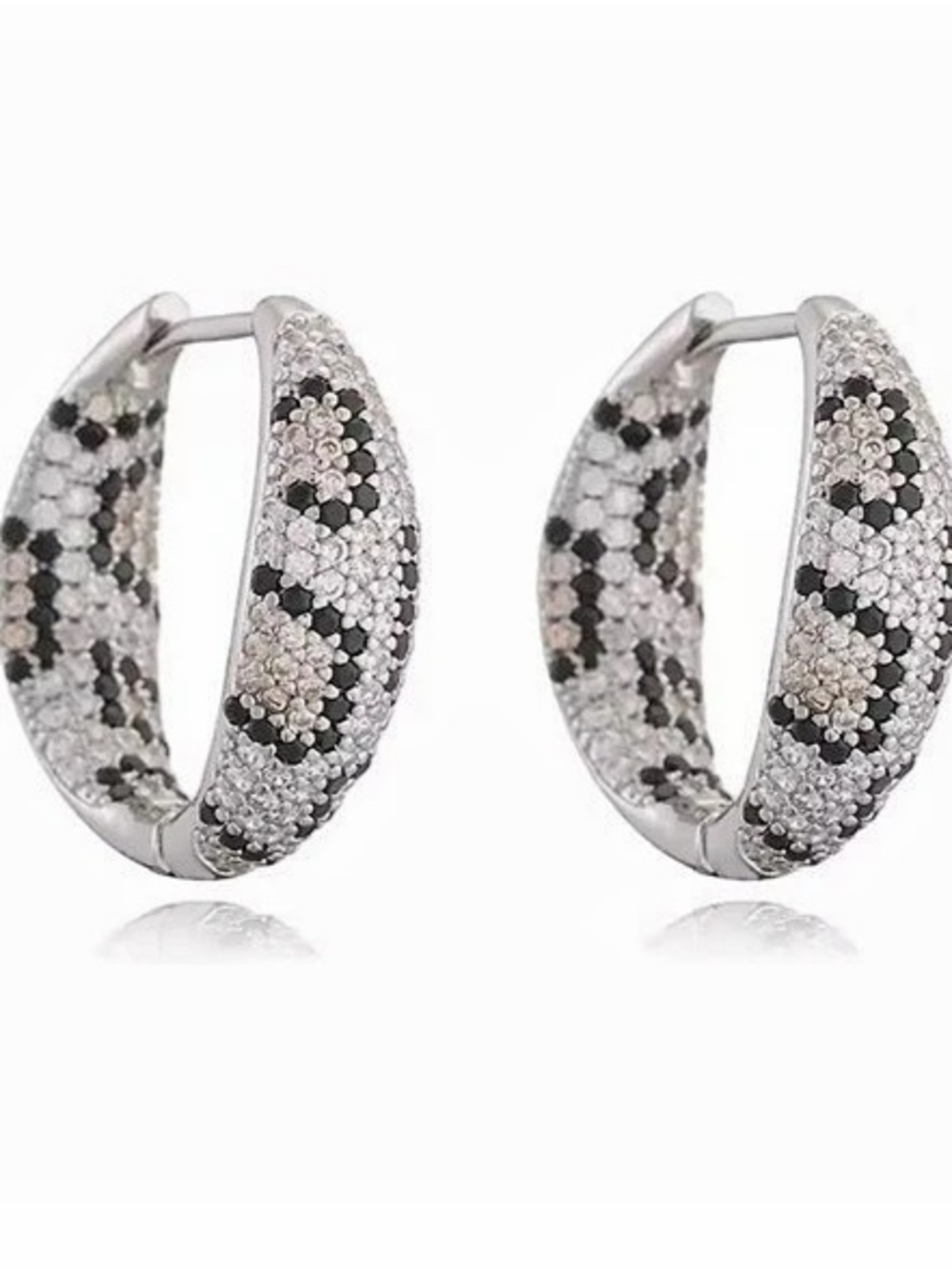 Animal Print Hoop Earrings in Silver & Black NWT